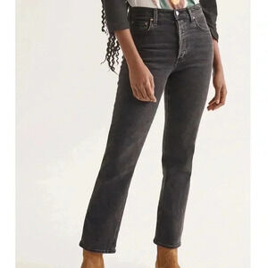 Denim Forum The Arlo High Rise Straight Black  Denim Button Fly Jeans Size 26